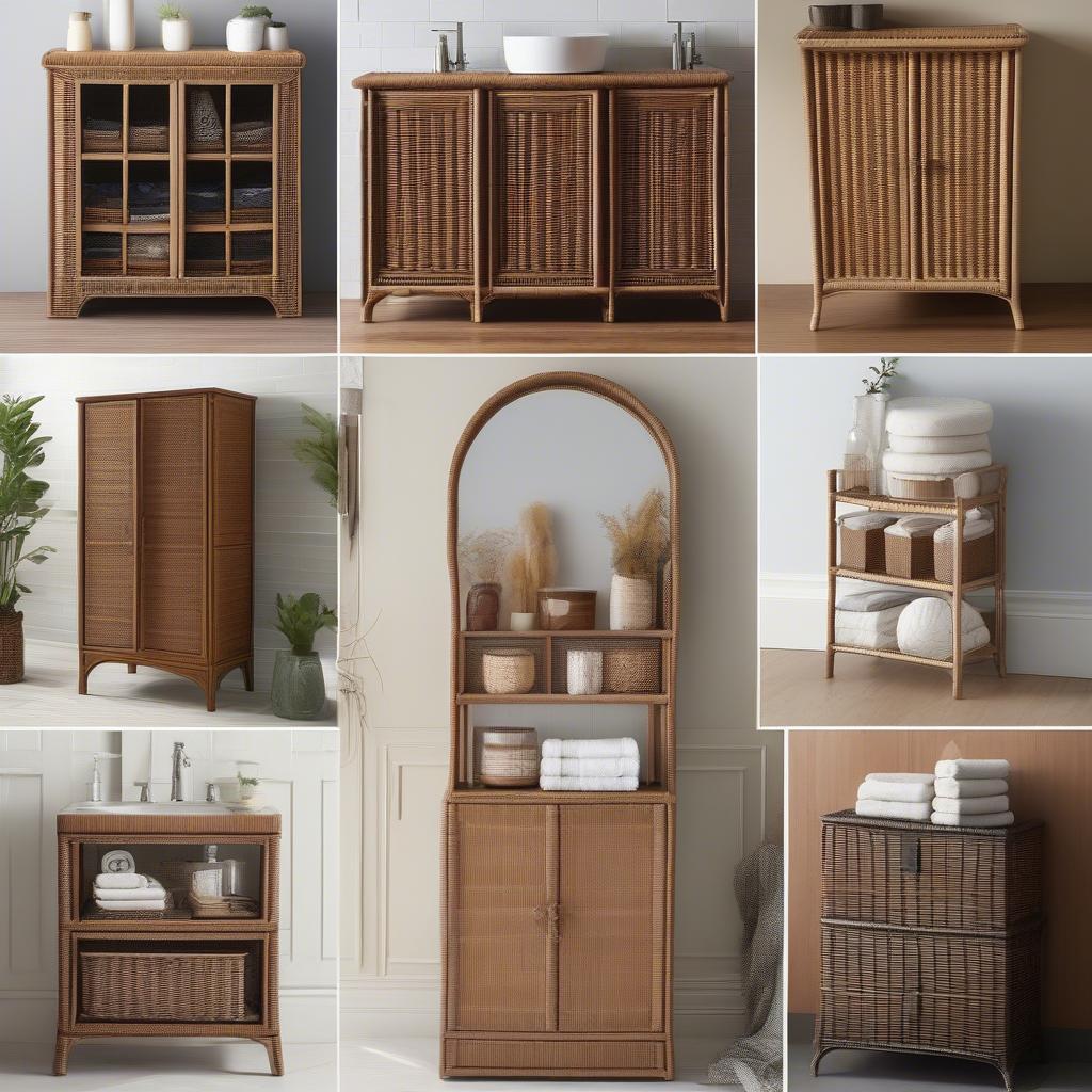 Various styles of wicker cabinets