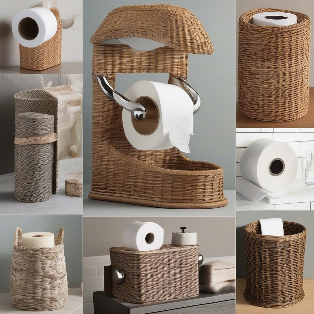 Various Styles of Wicker Magazine and Toilet Paper Holders