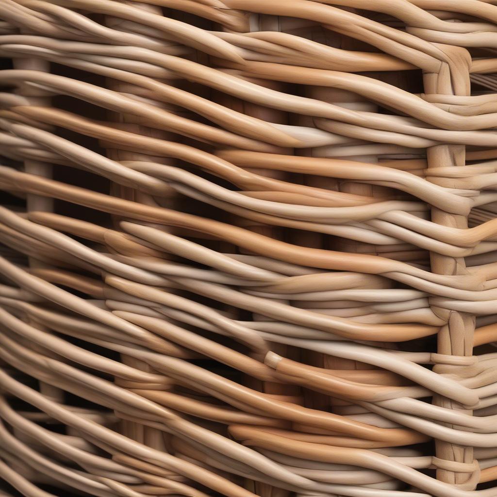 Close-up view of rattan, willow, and synthetic wicker materials, highlighting their unique textures and colors.