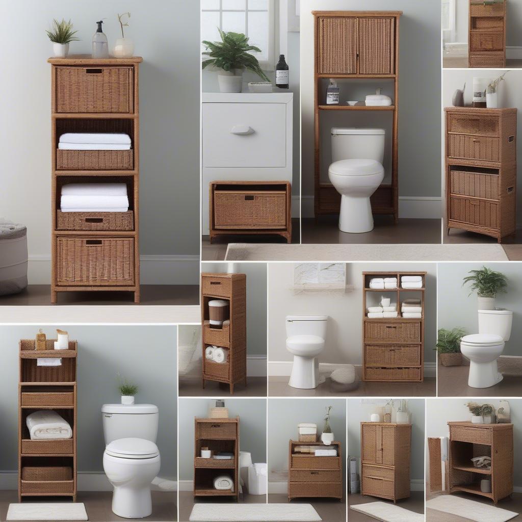 Various Wicker Over Toilet Storage Styles