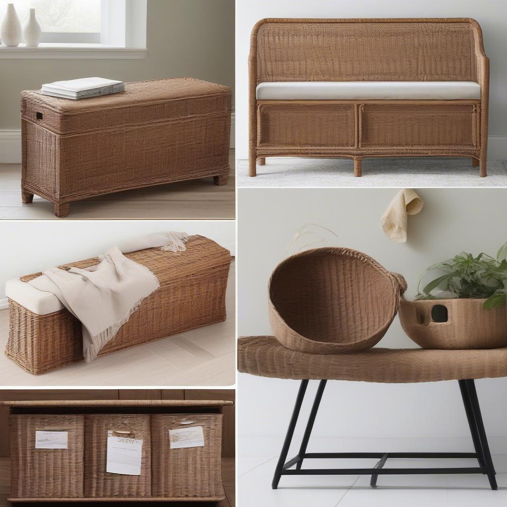 Variety of wicker storage bench styles available in the UK, showcasing different designs and sizes.