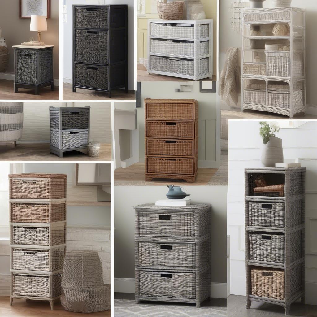 Various Styles of Wicker Storage Towers