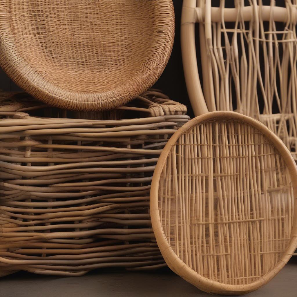 Different types of wicker used in making storage baskets