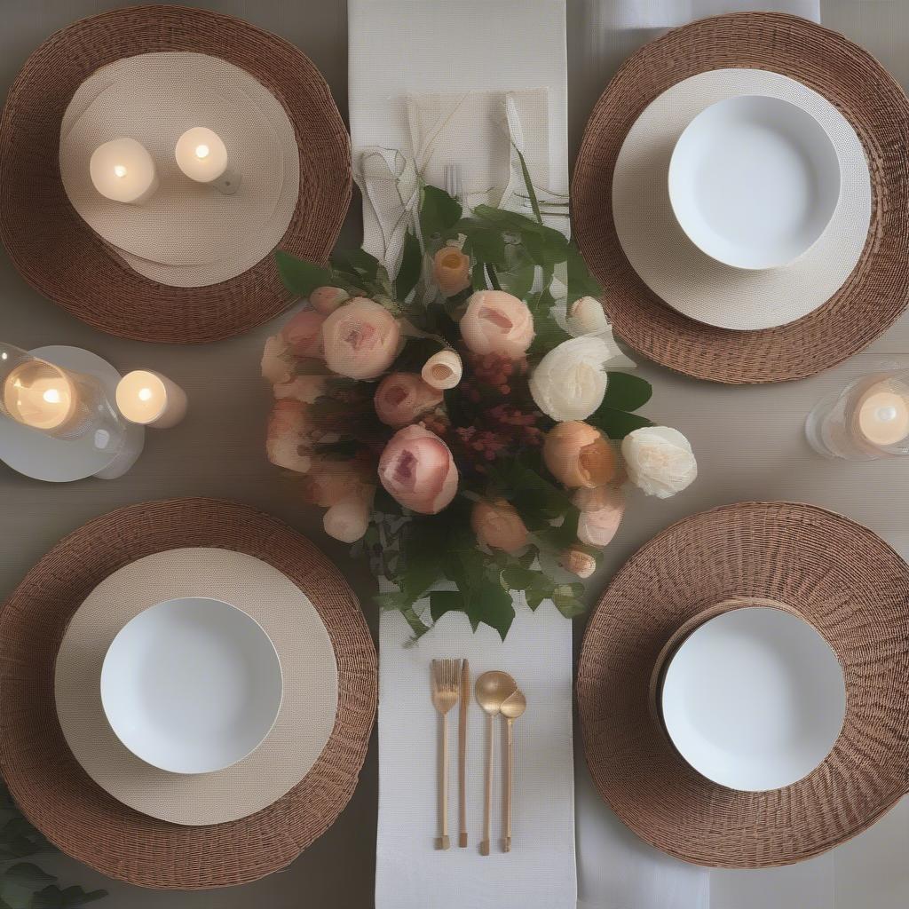 A beautifully styled dining table with wicker placemats