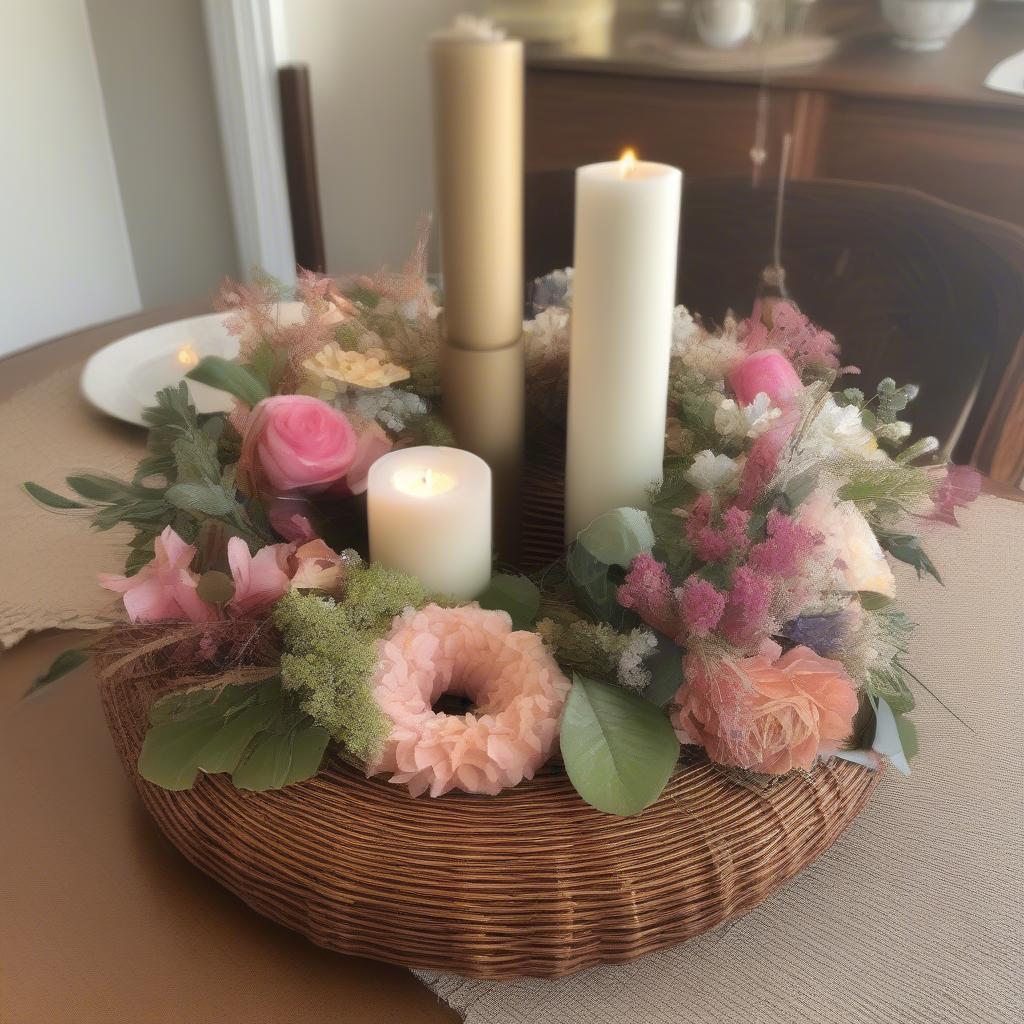 DIY Outdoor Wicker Candle Holder Centerpiece