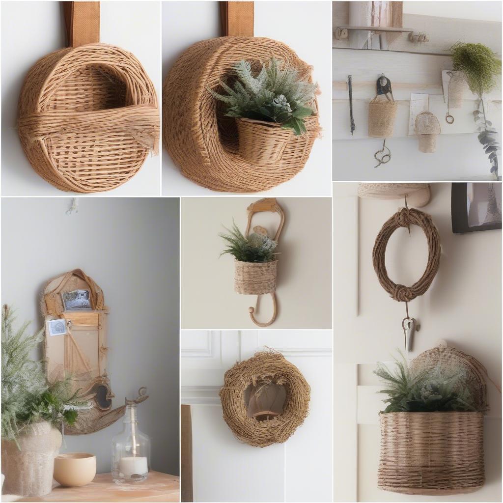 Various DIY projects using repurposed wicker paper plate holders.