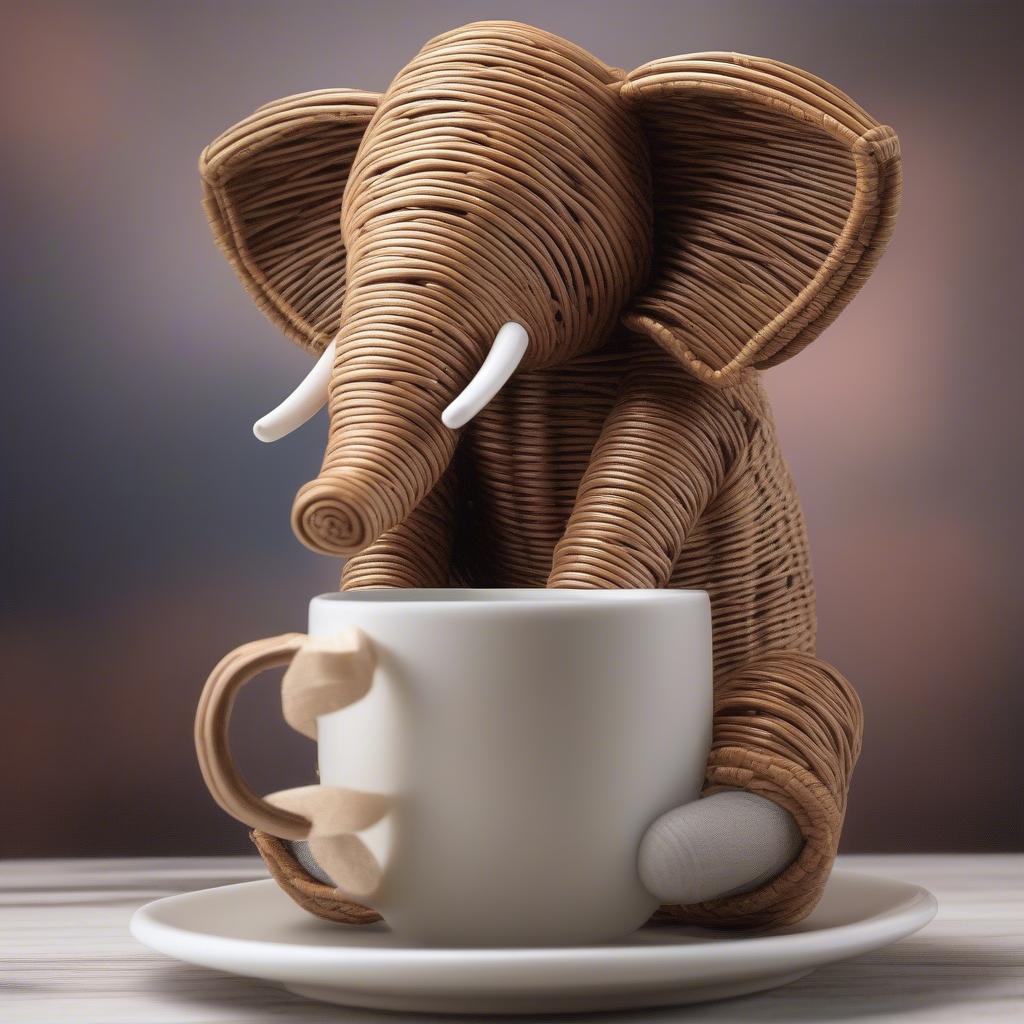 Gifting an elephant wicker coffee cup holder