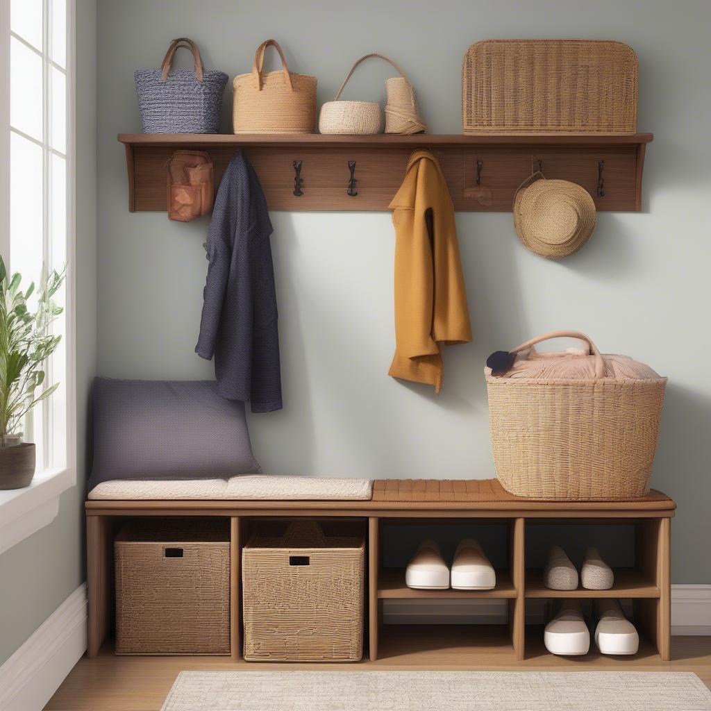 Entryway Storage Bench Wicker Size Options