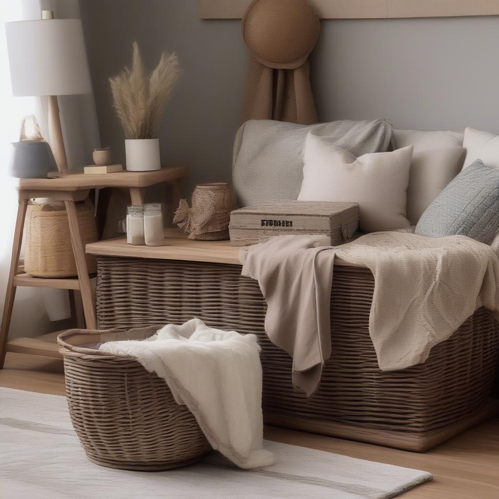 Extra Large Wicker Storage Basket in a Living Room Setting