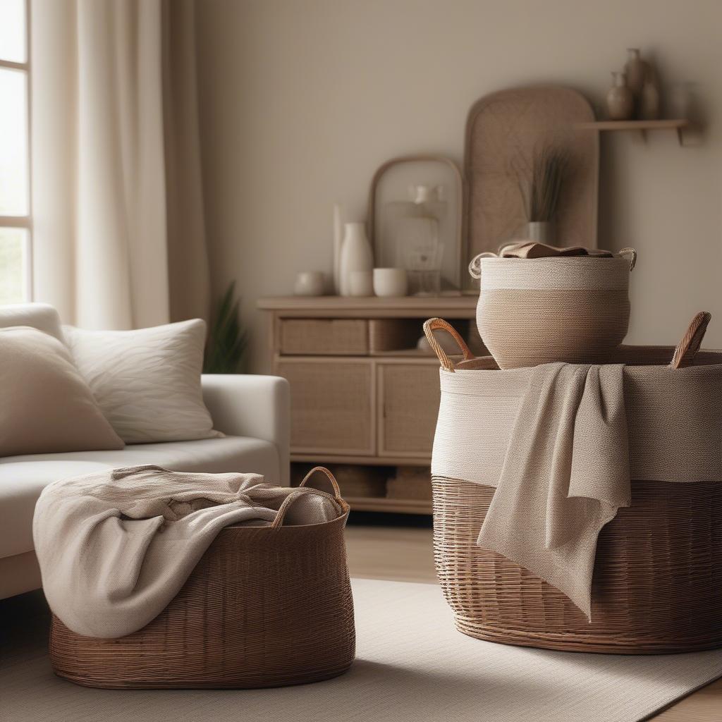 Extra Large Wicker Storage Baskets in a Living Room