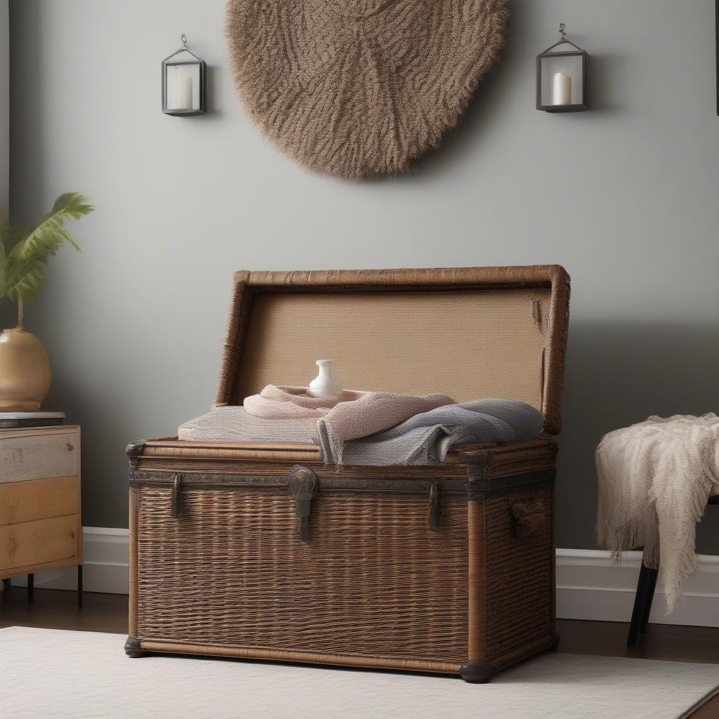 Extra Large Wicker Storage Trunk in a Living Room Setting