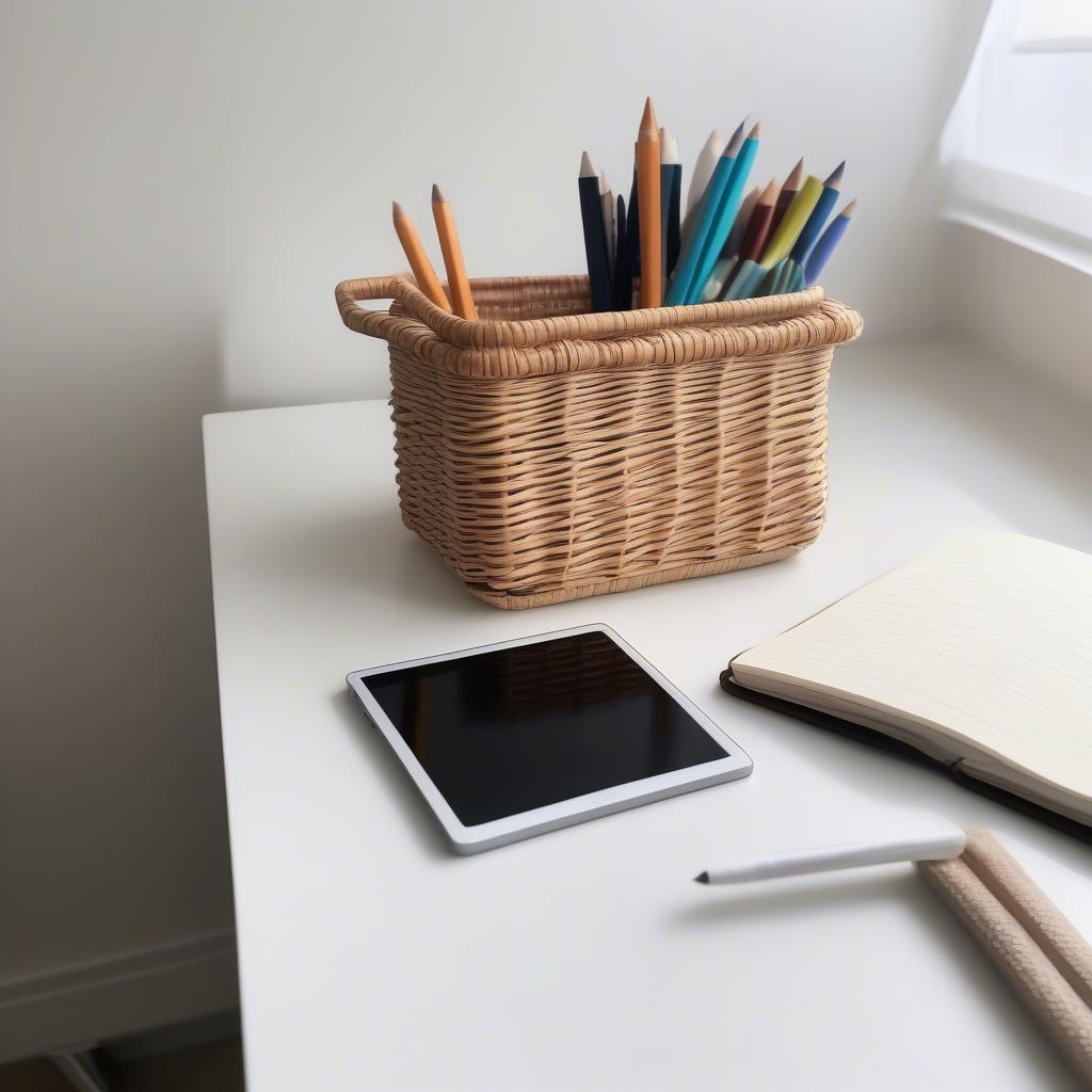 Extra Small Wicker Basket on Office Desk