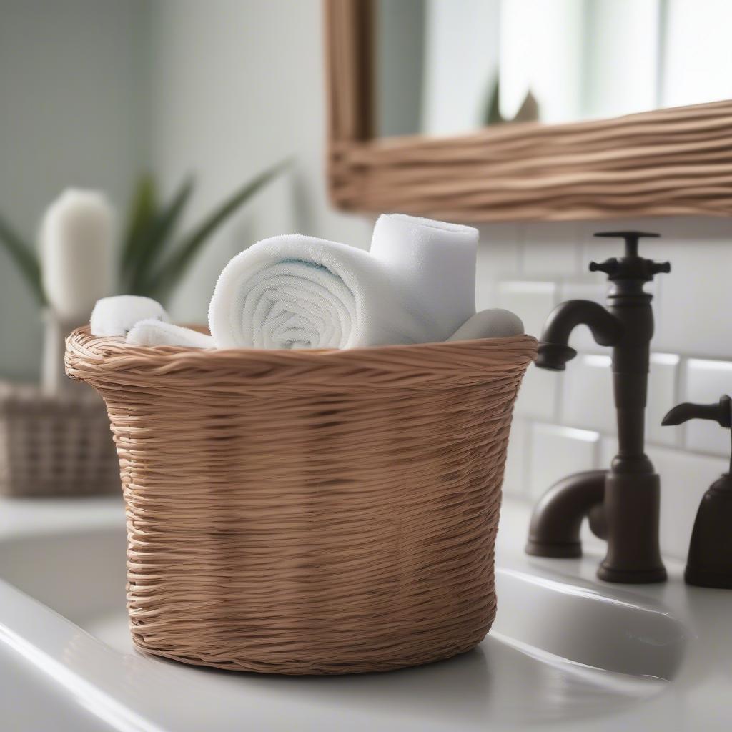 Extra Small Wicker Storage Basket in a Bathroom Setting