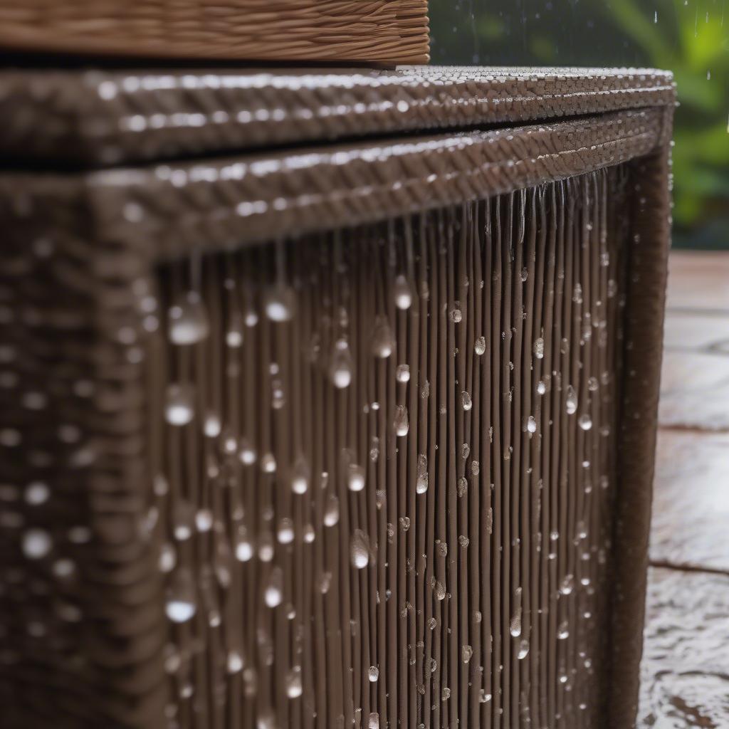 Faux Brown Wicker Cabinet Withstanding Rain