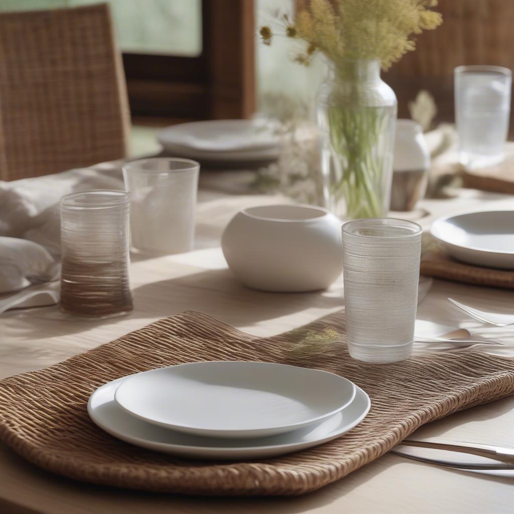 Fellowes wicker placemats on a dining table