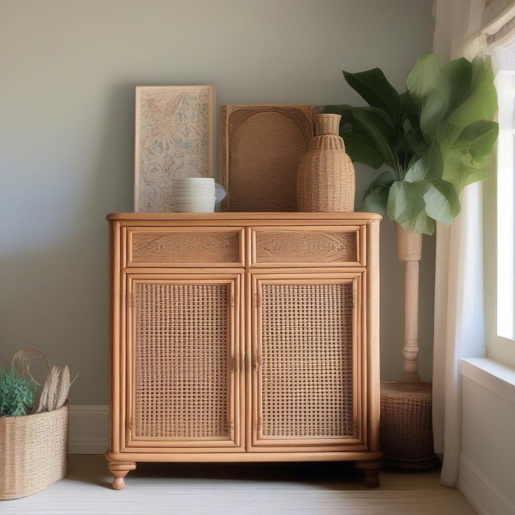 Finished refinished wicker cabinet