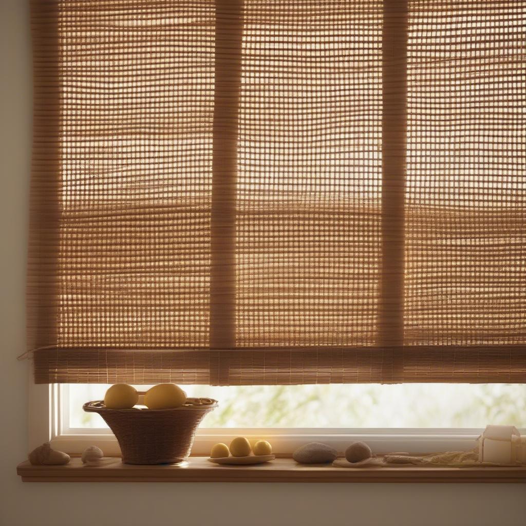 Beautifully Restrung Wicker Blinds Hanging in a Window