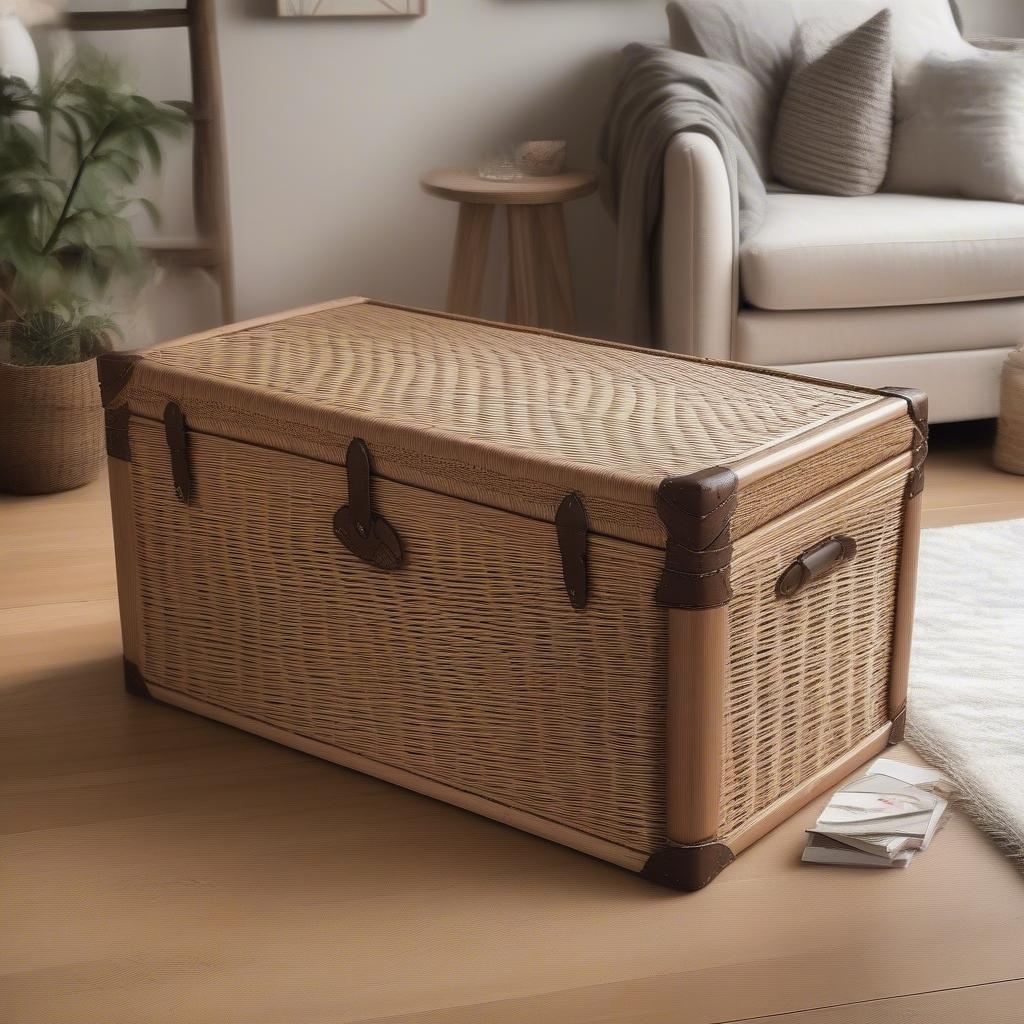 Finished DIY Wicker Storage Trunk