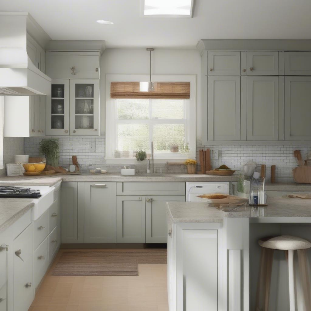 A beautifully finished kitchen with freshly painted cabinets using Wickes kitchen cabinet paint.