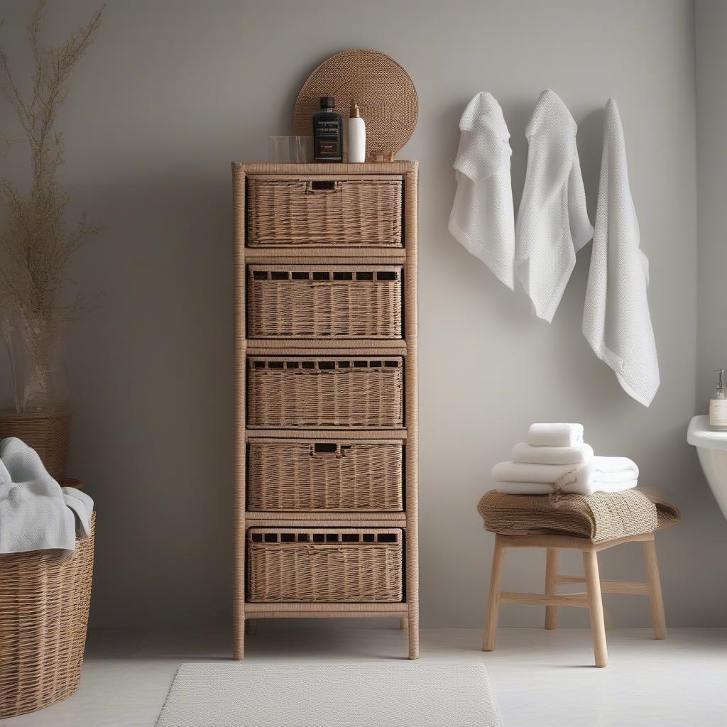 Freestanding Wicker Bathroom Cabinet with Drawers