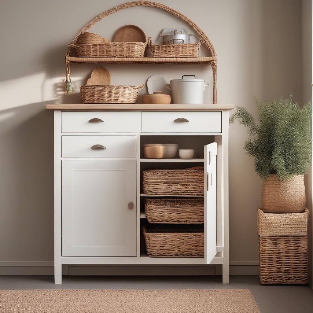 Freestanding Wicker Cabinet in Kitchen