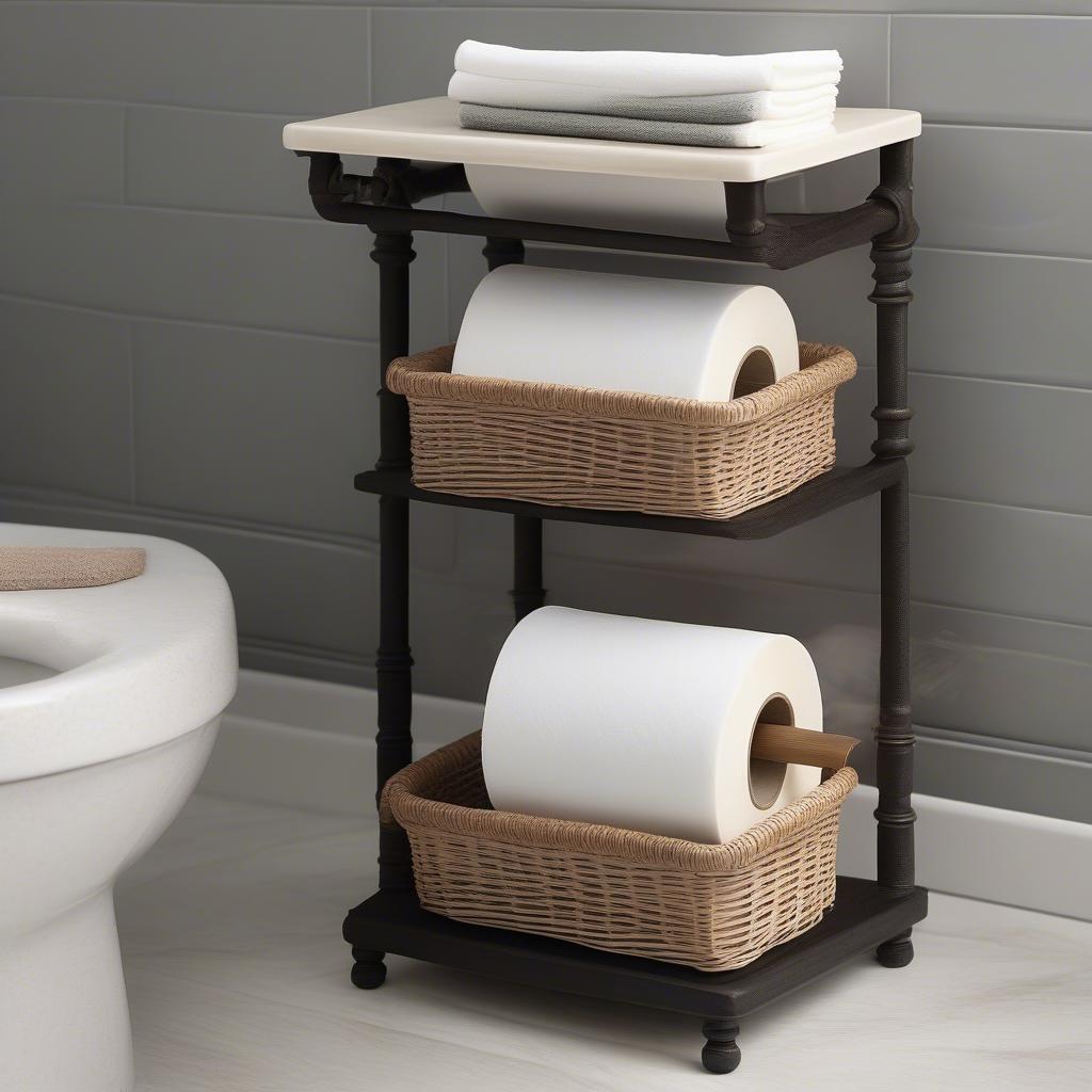 Freestanding Wicker Toilet Paper Holder with Shelf