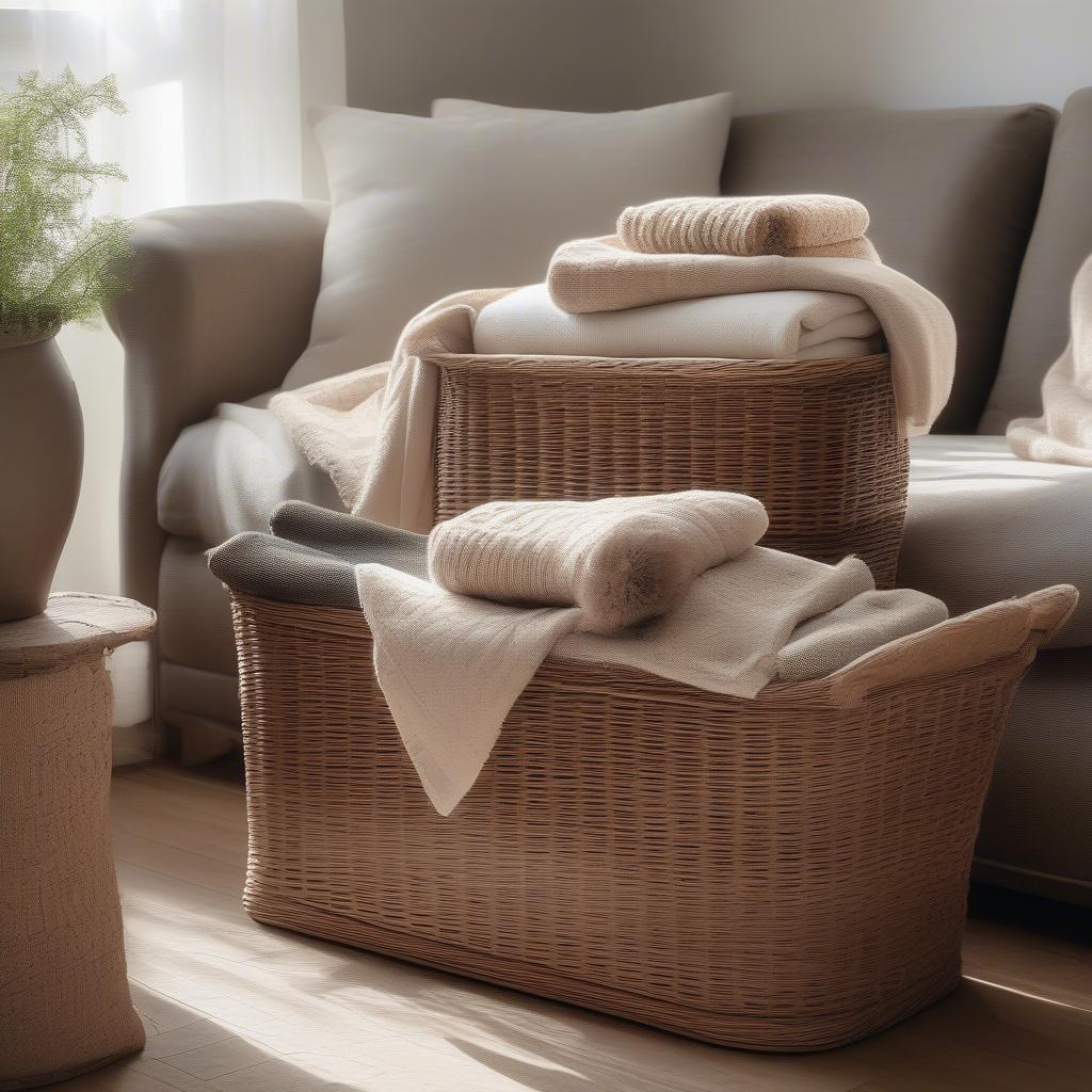 French Stacking Wicker Baskets in Living Room