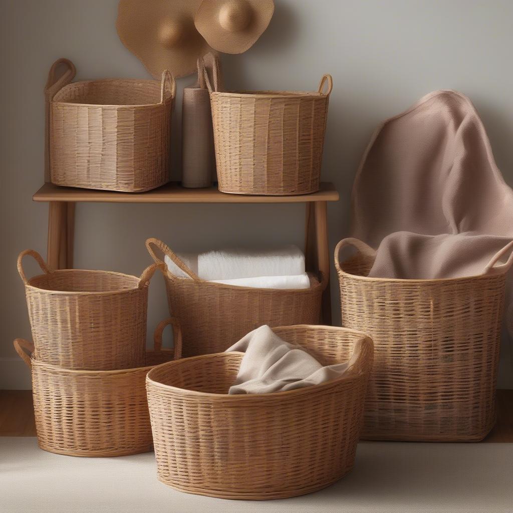 Front Tilt Wicker Storage Baskets in Various Sizes and Styles