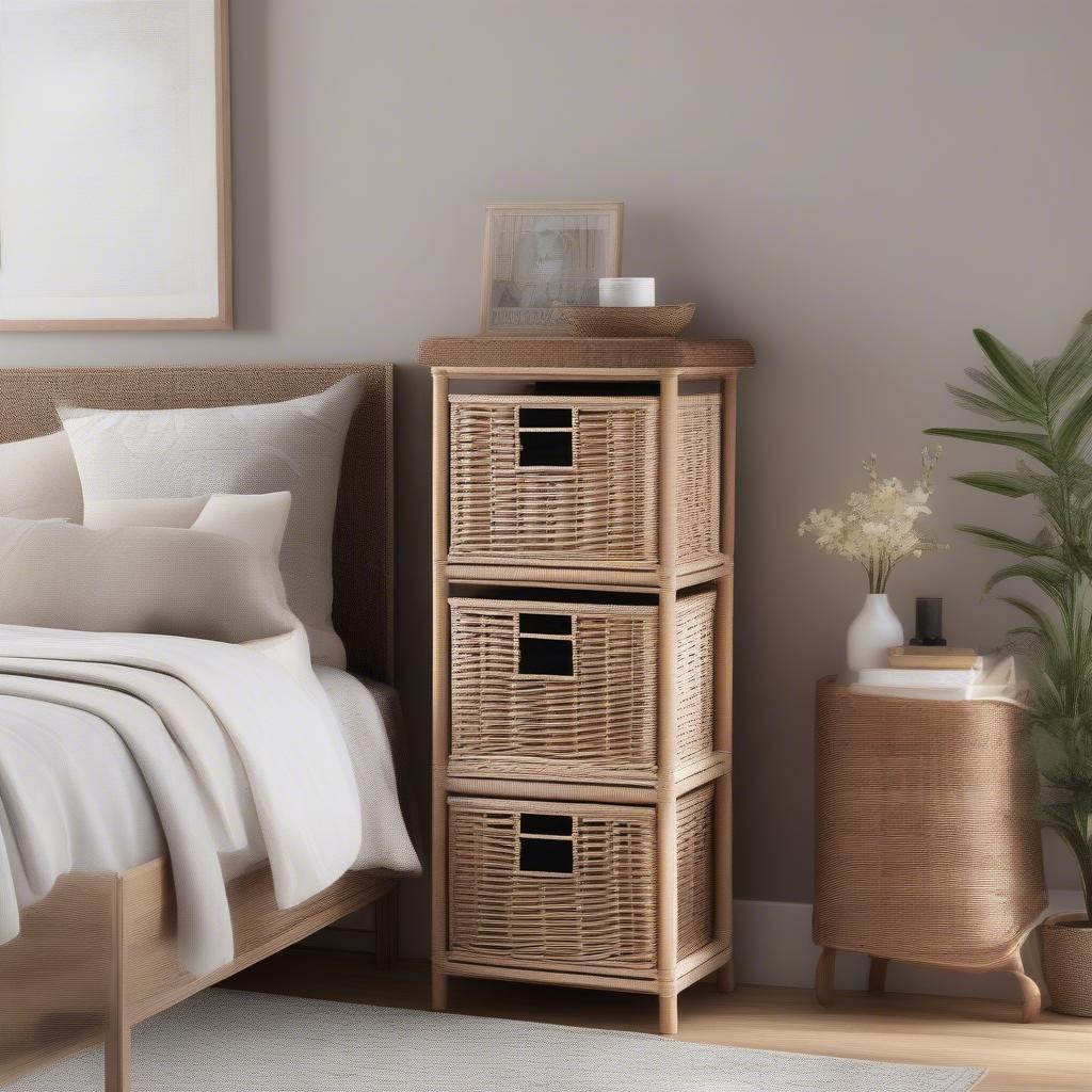 Gracious Living Wicker Storage Tower in a Bedroom