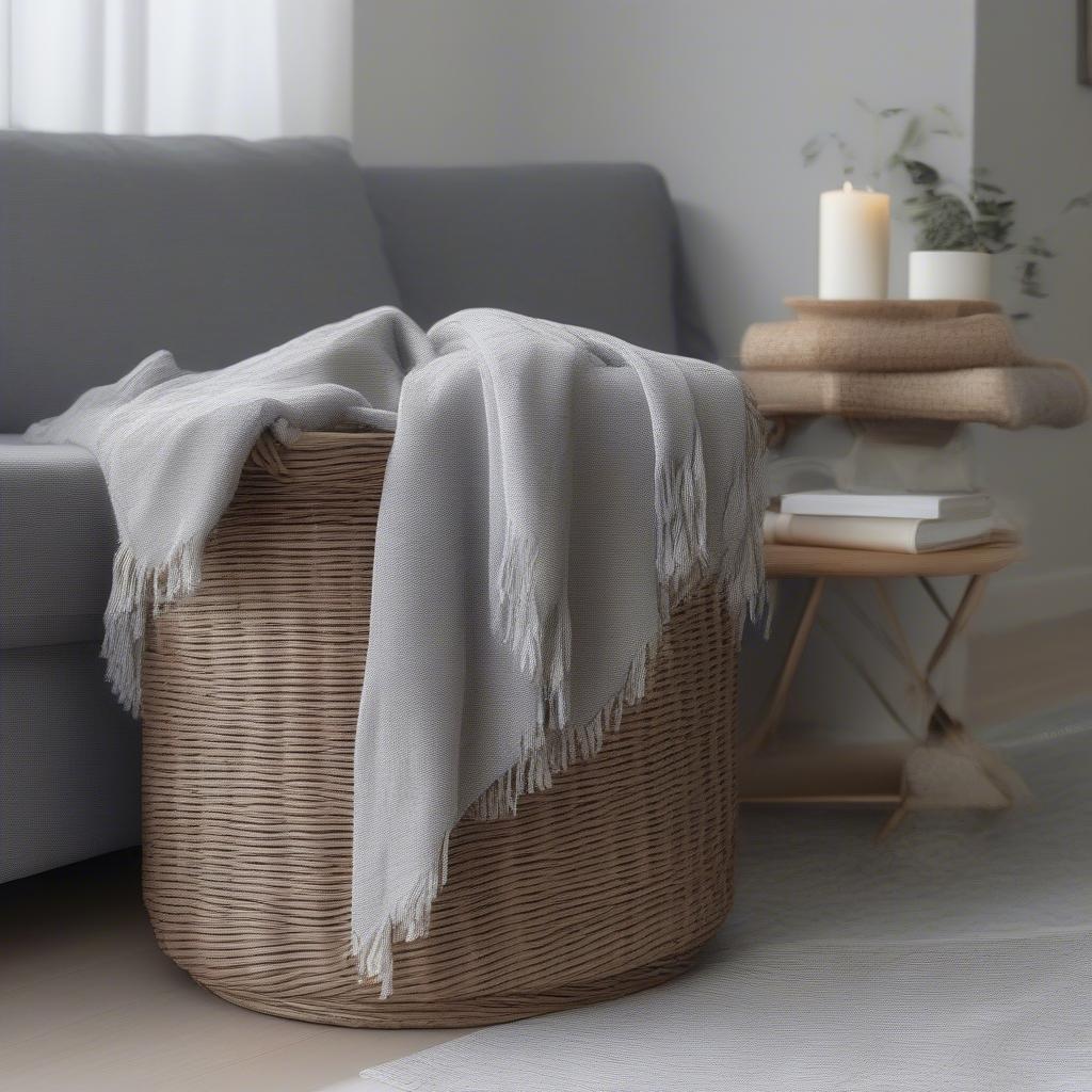 Gray Wicker Basket in a Living Room Setting