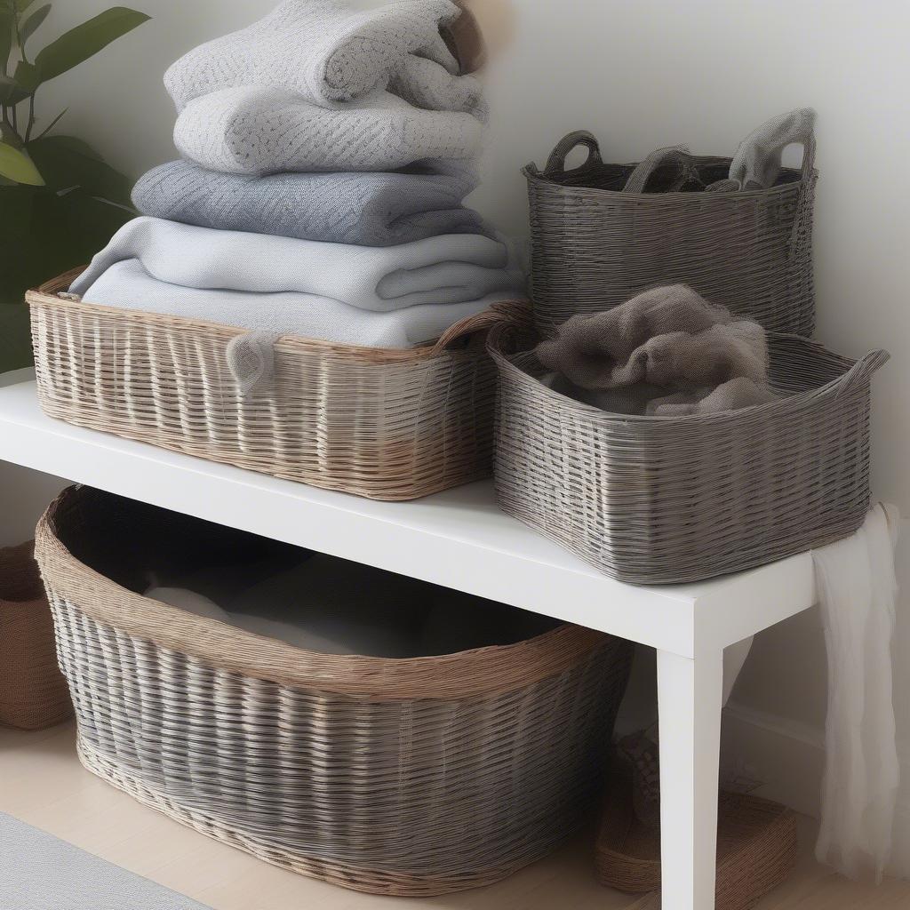 Grey Wicker Basket in a Styled Living Room