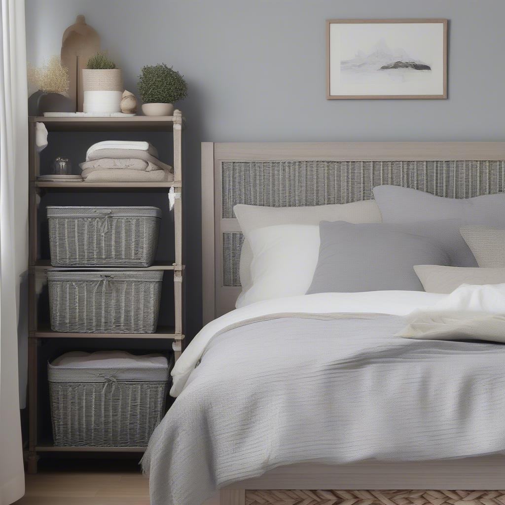 Grey Wicker Baskets for Bedroom Organization