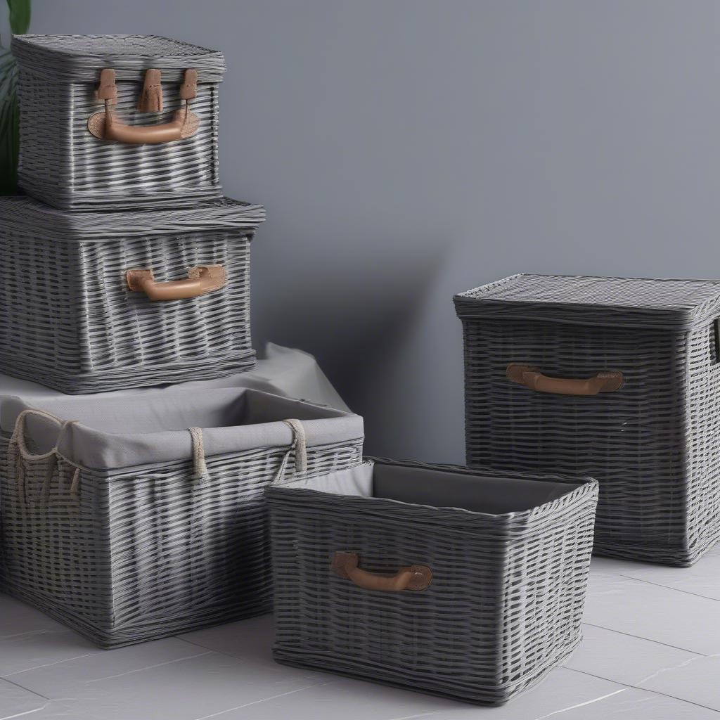 Variety of Grey Wicker Storage Baskets