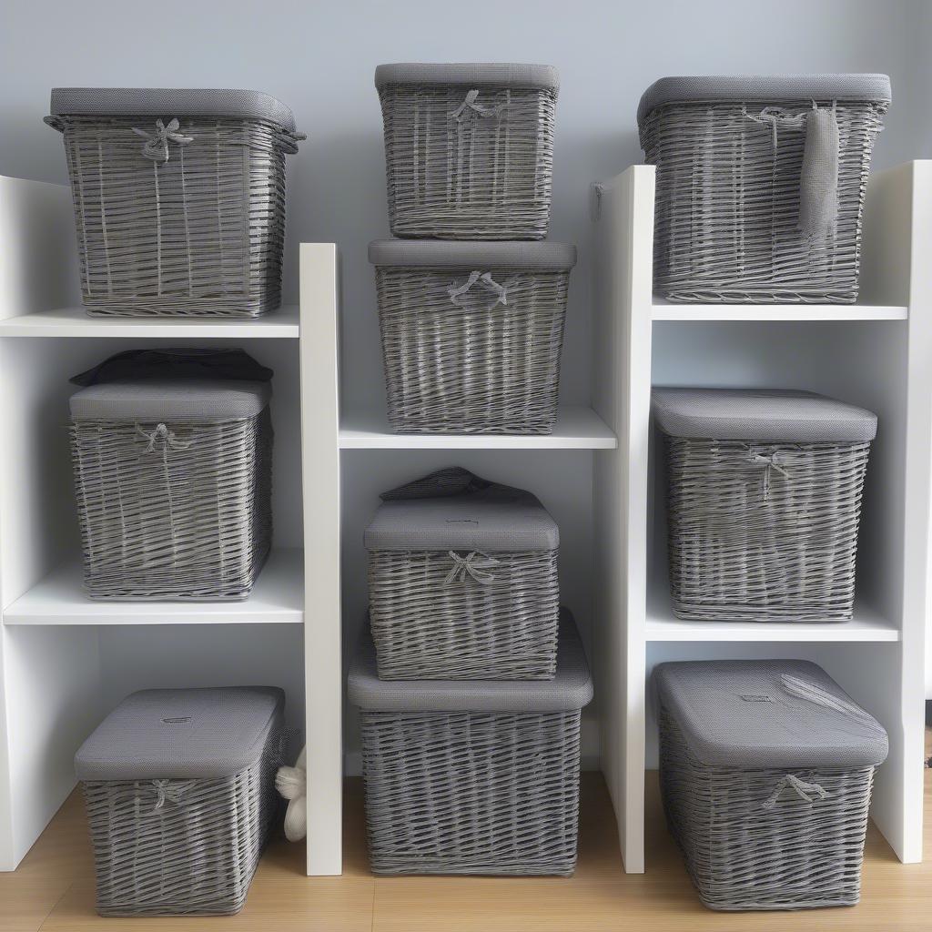 Variety of Grey Wicker Storage Baskets