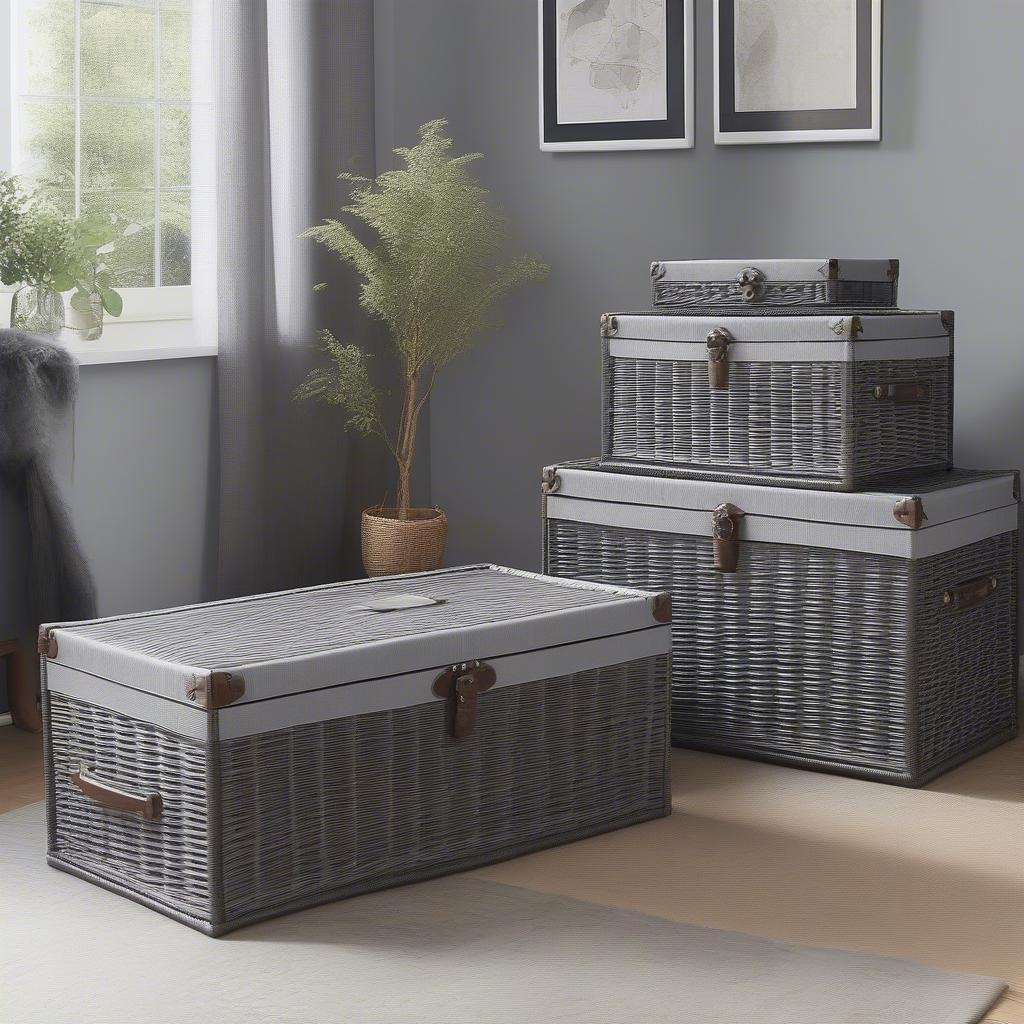 Grey Wicker Storage Trunks in Different Sizes