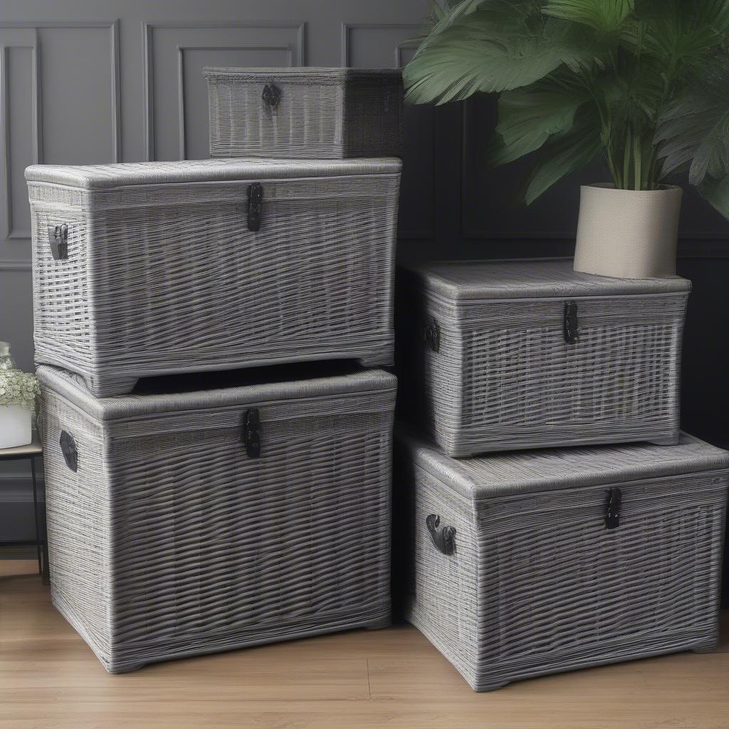 Grey Wicker Storage Trunks in Various Sizes