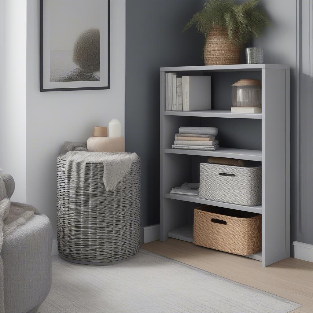 Grey Wicker Storage Unit in a Small Space