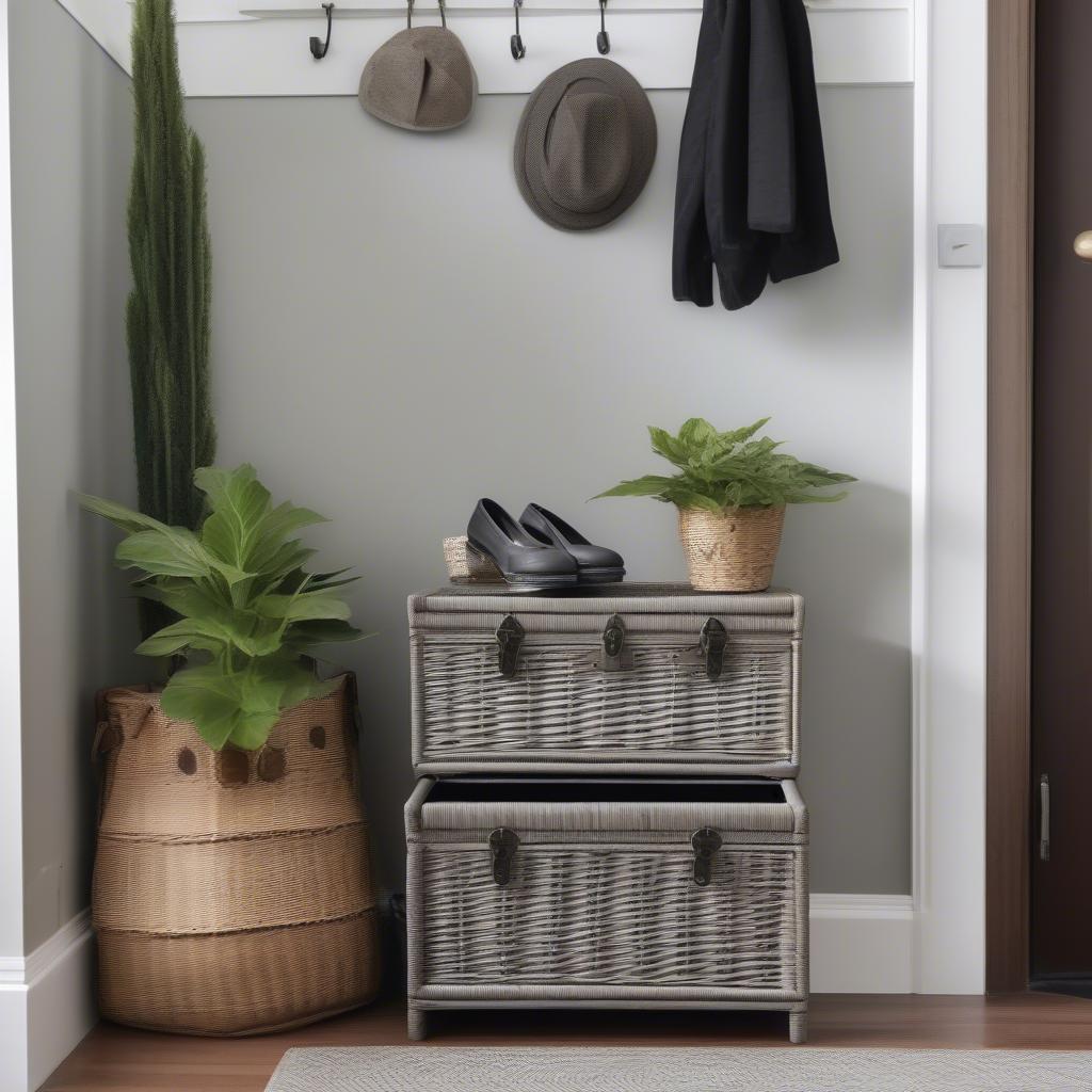 Grey Wicker Trunk in an Entryway