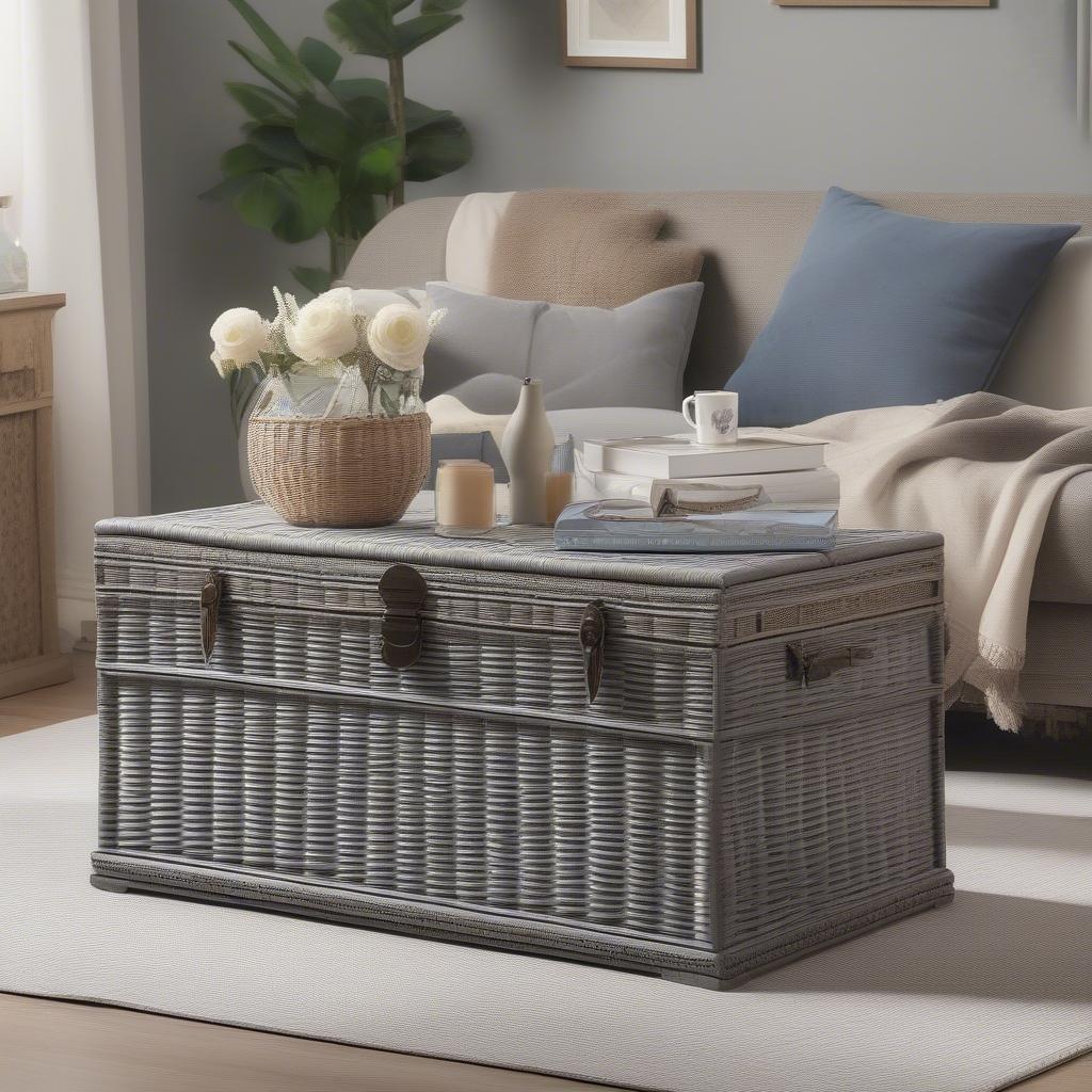 Grey Wicker Trunk in a Living Room