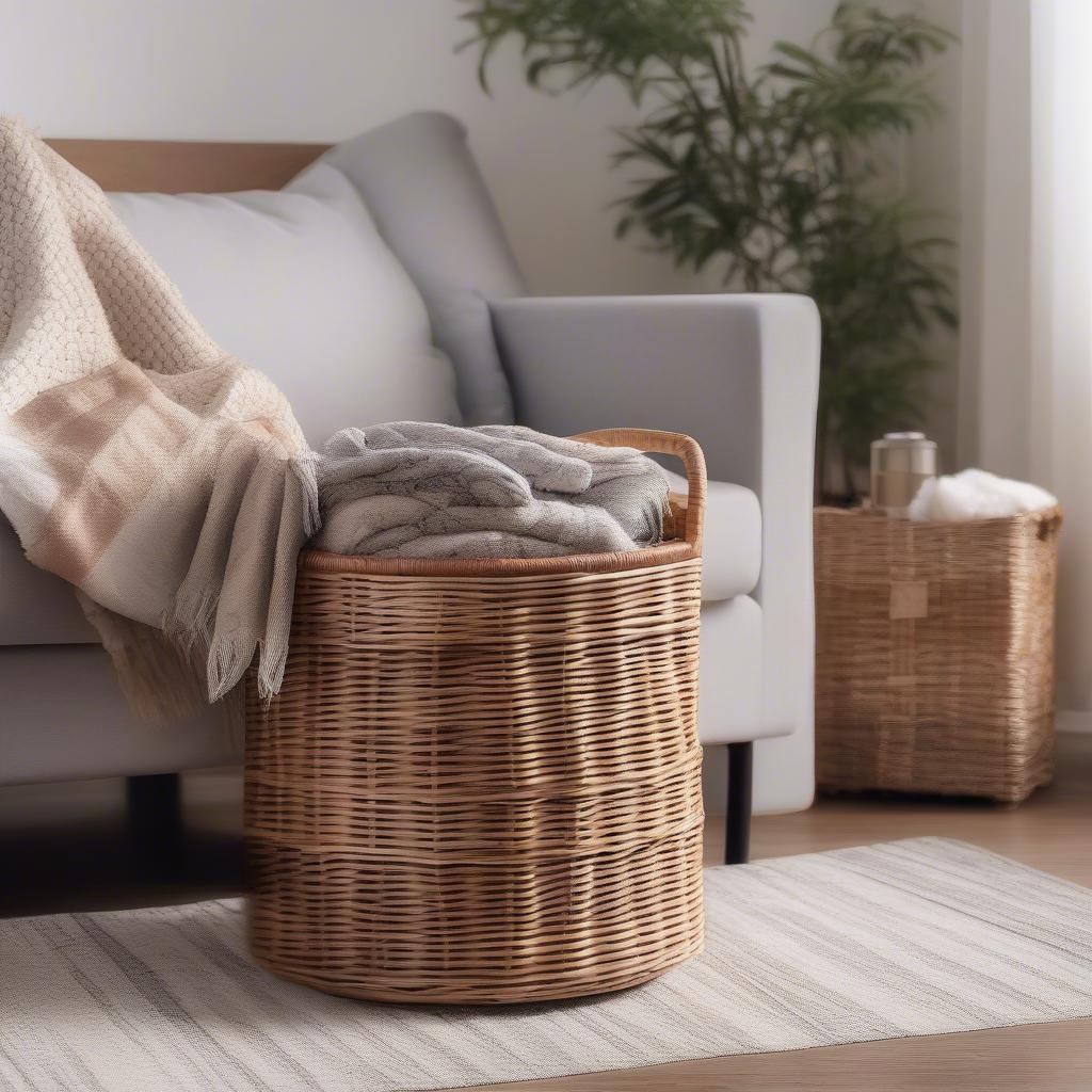 Gymax Wicker Basket in a Living Room Setting