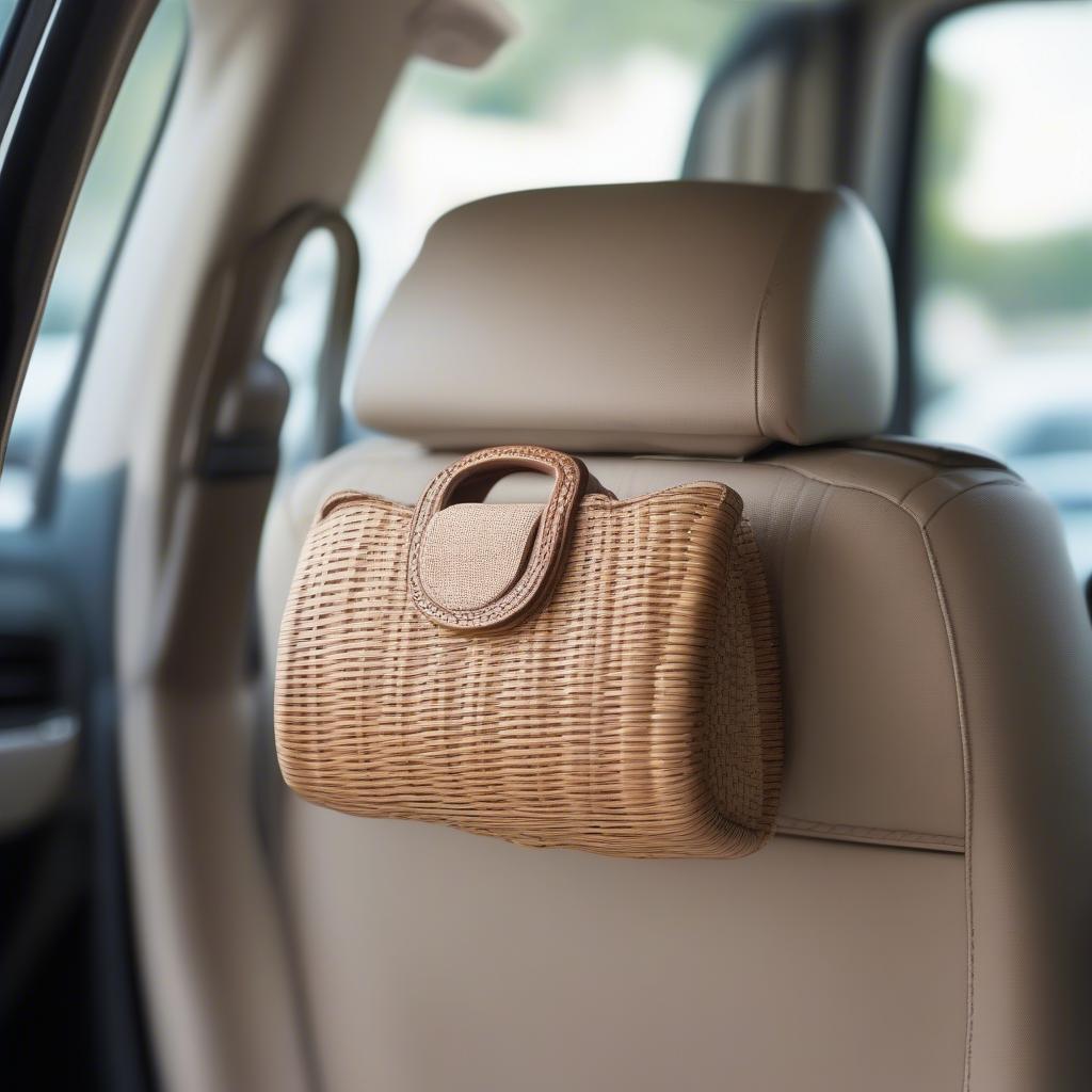 Hanging Wicker Purse Holder in Car