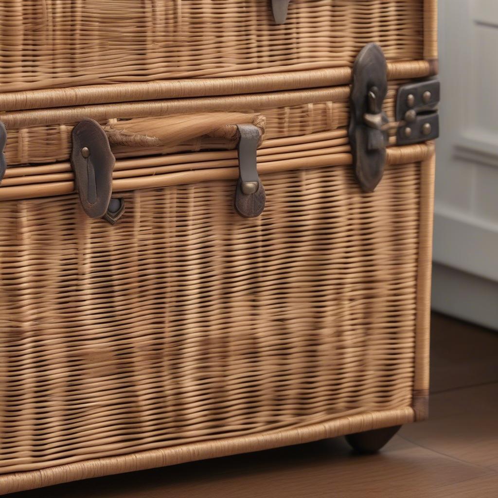 Close-up of Happimess Caden 30 Wicker Trunk Details