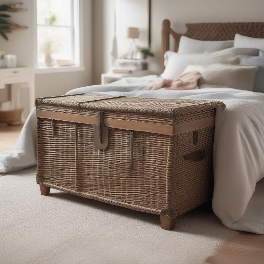 Happimess Caden wicker storage trunk in a bedroom