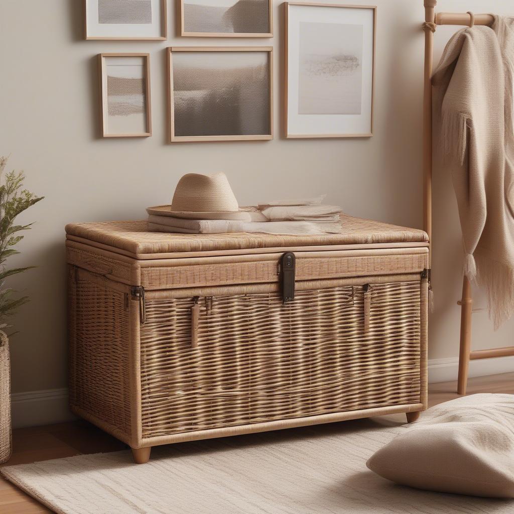 Happimess Caden wicker storage trunk in a living room setting