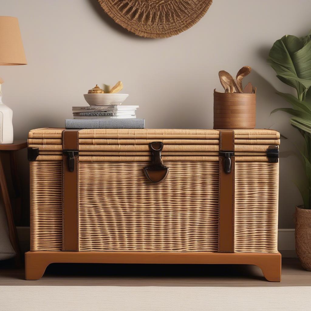 Happimess Elijah Wicker Storage Trunk in a Living Room Setting