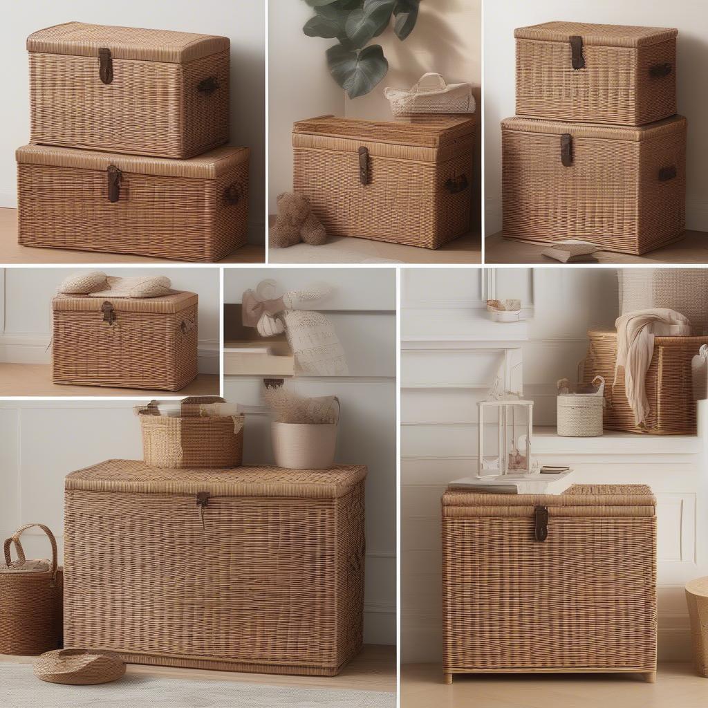 Variety of happimess wicker storage trunks in different sizes and styles