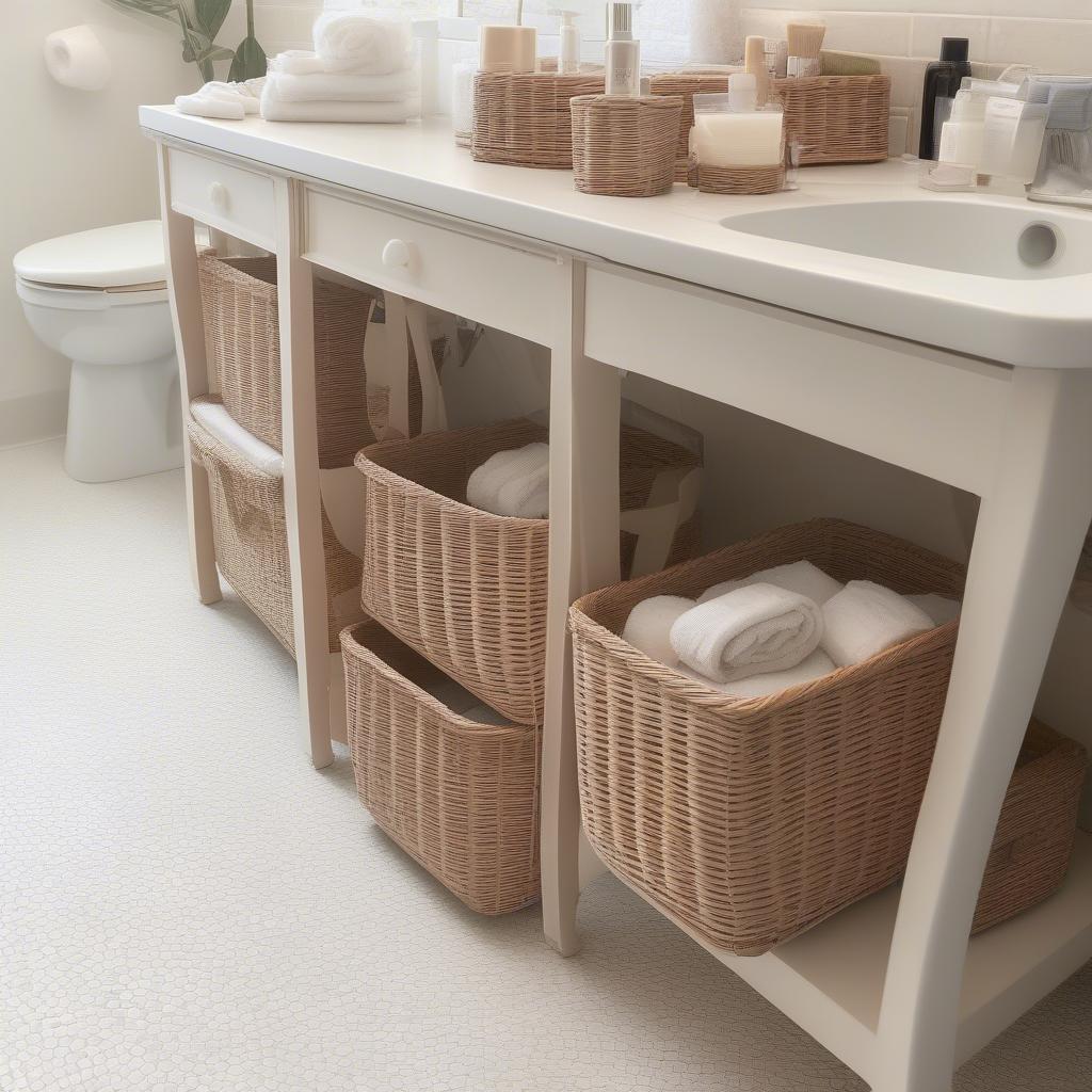 Hartleys wicker storage baskets in a bathroom setting