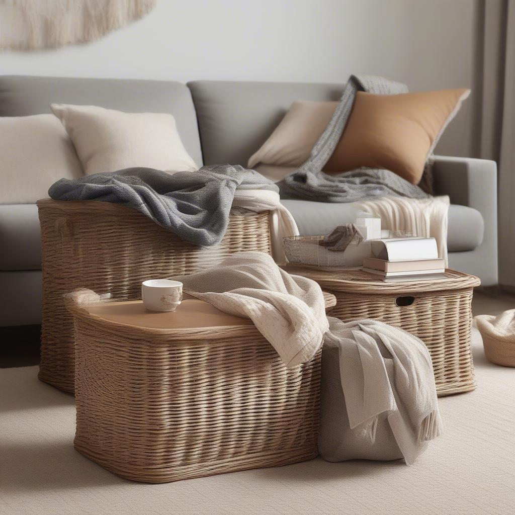 Hinged Wicker Baskets in a Living Room