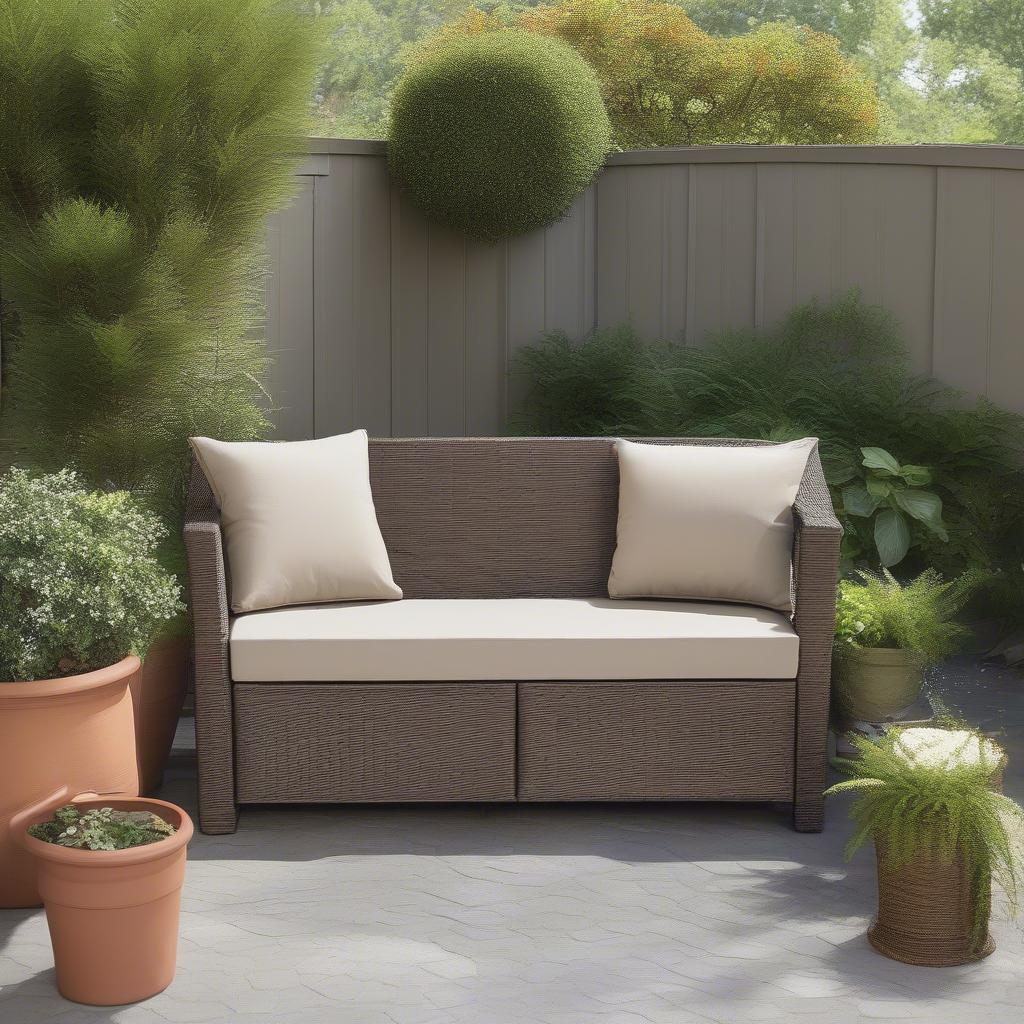 Home Depot Wicker Outdoor Storage Loveseat in a Patio Setting