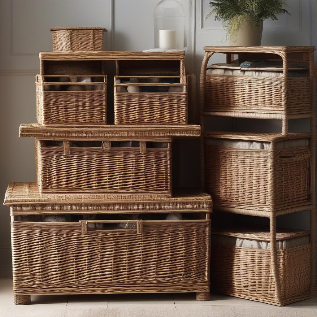 Various sizes of wicker storage chests at Homebase